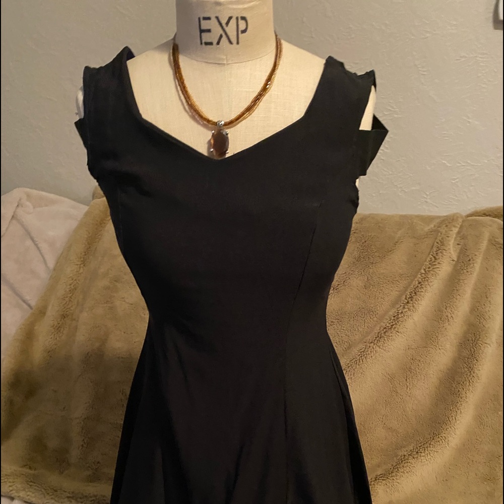 Stretchy black dress.